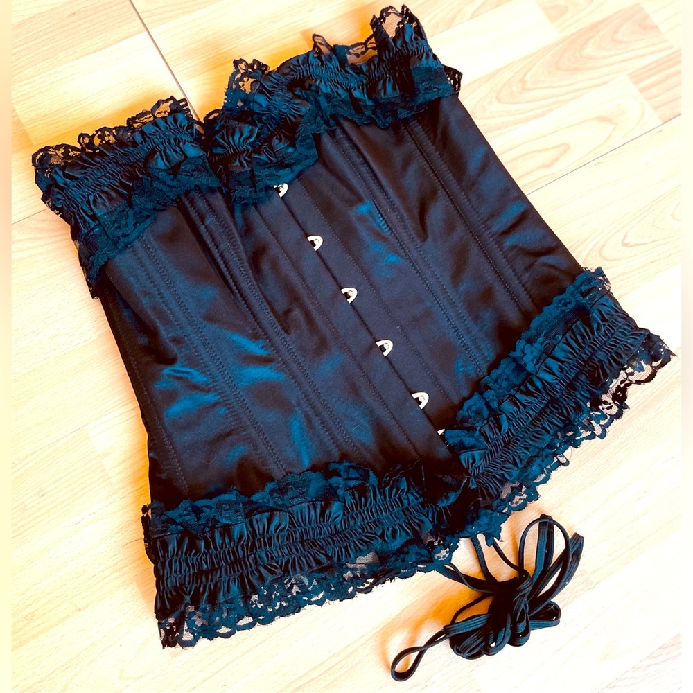 Sexy Black lace boned full bust waist corset trainer goth punk fetish pin up